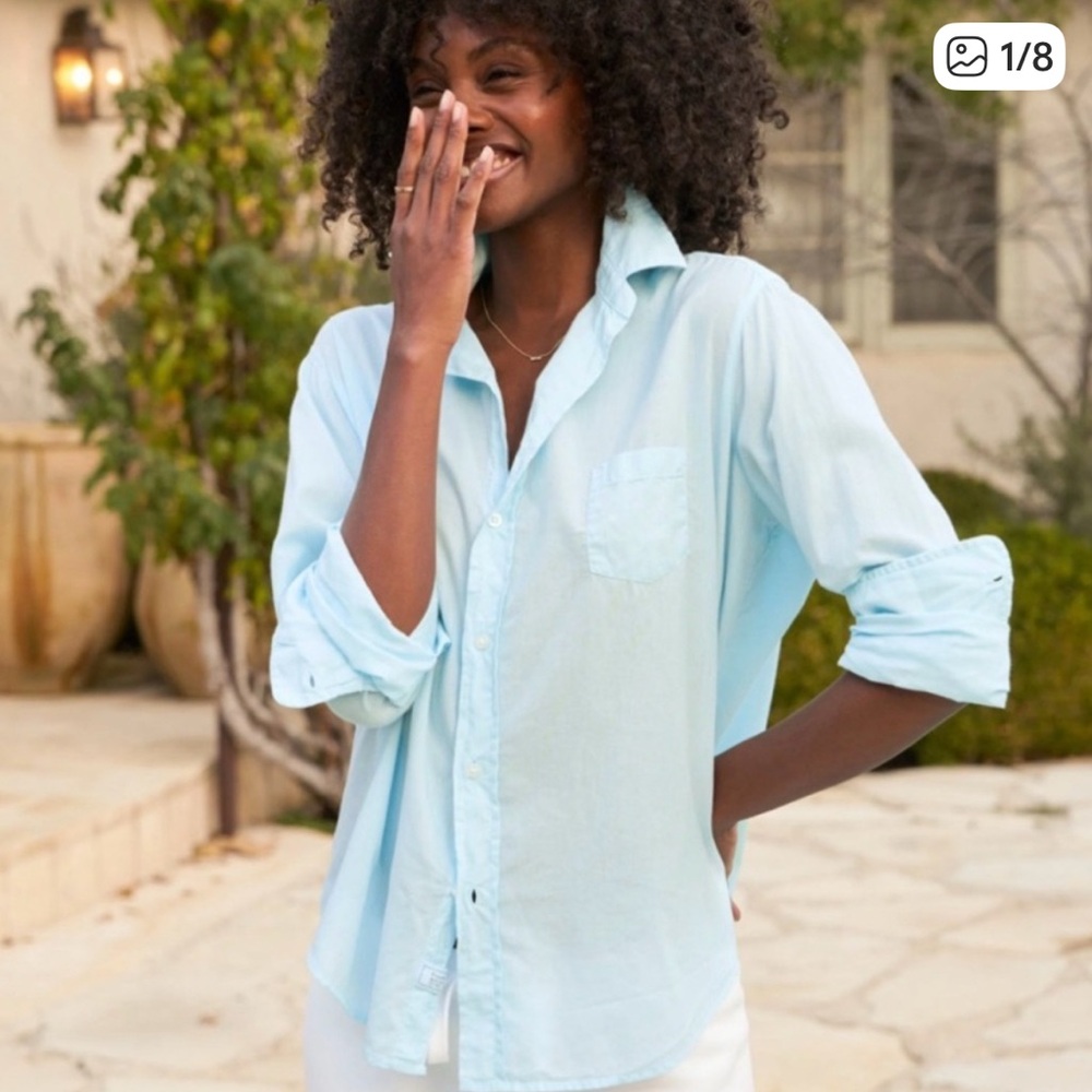 Frank & Eileen Aqua Blue Barry 100% Cotton Button Down Long Sleeve Top Blouse L